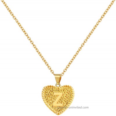 Gold Initial Necklace for Women Heart Capital Letter Yellow Gold Plated A-Z Pendant Necklaces for Teen Girls Z