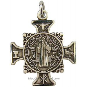 HMHReligiousMfg Sterling Silver Saint Benedict of Nursia Maltese Cross Pendant 1 Inch