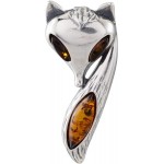 HolidayGiftShops Sterling Silver and Baltic Honey Amber Fox Pendant