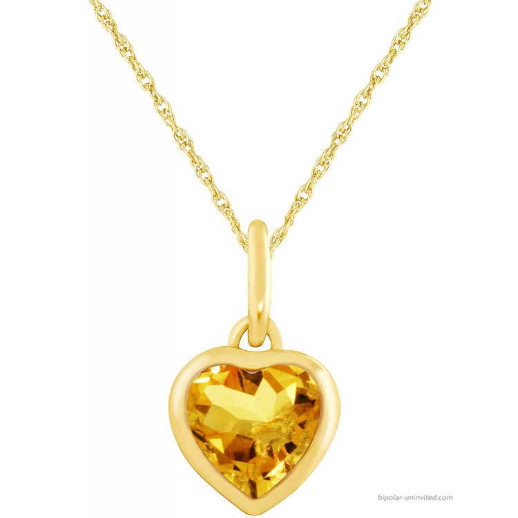 JewelExclusive 10 Karat Yellow Gold Genuine Citrine Heart Pendant on a 18 inch gold filled chain