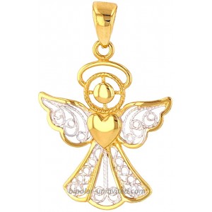Jewelry America Polished 14K Gold Filigree Angel with Heart Charm Pendant JewelryAmerica