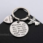 LQRI Drive Safe Keychain Traveler Gift Wherever You Go May Your Guardian Angel Watch Over You Guardian Angel Keychain for Dad Mom Daughter Grandma Granddaughter Aunt Gift granddaughter