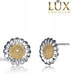 LUX AND GLAM Lovely Two-Tone Cubic Zirconia Sunflower Pendant Necklace On 18 Anchor Chain with Spring Ring Clasp Yellow Studs