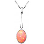 Paul Wright Created Pink Opal Necklace in 925 Sterling Silver 15mm x 10mm Oval Drop Pendant Design Vibrant Coral Pink Color 16” Plus 2” Extender