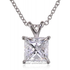 Platinum-Plated Sterling Silver Princess-Cut Solitaire Pendant Necklace made with Swarovski Zirconia 7.5 mm 18