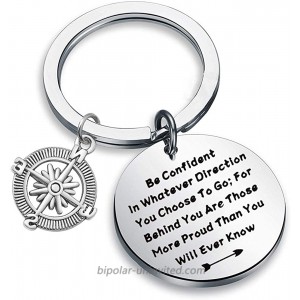 QIIER Graduation Gifts Be Confident In Whatever Direction You Choose To Go Keychain with Compass Charm Graduation Keychain New Adventure Gift silver