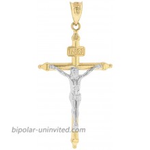 Solid 10k Two-Tone Yellow and White Gold Passion Cross INRI Crucifix Pendant 1.2