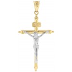 Solid 10k Two-Tone Yellow and White Gold Passion Cross INRI Crucifix Pendant 1.2