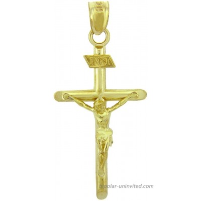 Solid 14k Yellow Gold Cross Charm INRI Crucifix Pendant Claddagh Gold