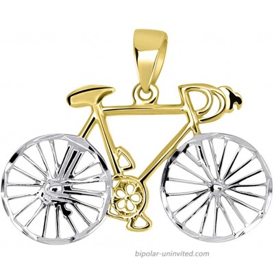 Solid 14k Yellow Gold Two-Tone Bicycle Bike with Textured Wheels Pendant JewelryAmerica