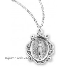 Sterling Silver Fancy Bordered Miraculous Medal Pendant 4 5 Inch