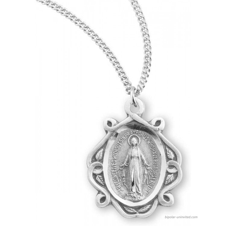 Sterling Silver Fancy Bordered Miraculous Medal Pendant 4 5 Inch