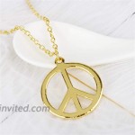 The Woo's Hippie Style Peace Sign Necklace Metal Love Peace Sign Hippie Pendant Necklace 1960s 1970s Hippie Party Dressing Accessories Jewelry for Women Men-Gold |