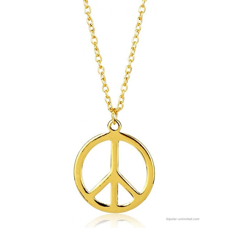 The Woo's Hippie Style Peace Sign Necklace Metal Love Peace Sign Hippie Pendant Necklace 1960s 1970s Hippie Party Dressing Accessories Jewelry for Women Men-Gold |