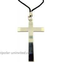 WJH Silver Toned Base Plain Latin Pectoral Cross on Cord Chain 2 1 2 Inch Clergy Cross