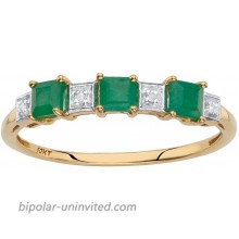10K Yellow Gold Princess Cut Genuine Green Emerald and Diamond Accent Ring