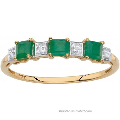 10K Yellow Gold Princess Cut Genuine Green Emerald and Diamond Accent Ring