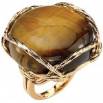 14K Yellow Gold Plated Genuine Brown Tiger's Eye Pillow Ring