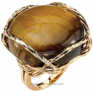 14K Yellow Gold Plated Genuine Brown Tiger's Eye Pillow Ring