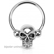 16GA Stainless Steel Skull Septum Nose Captive Bead Ring|