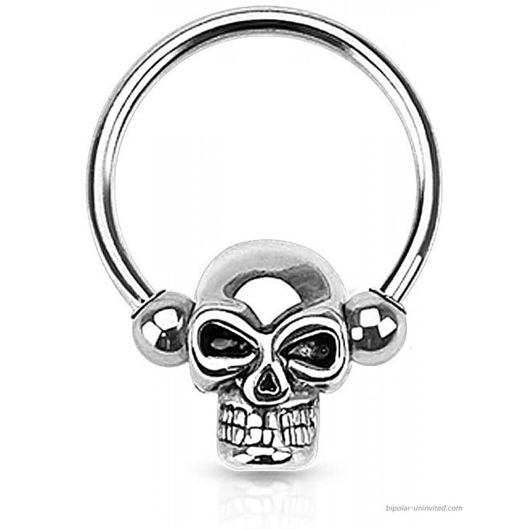 16GA Stainless Steel Skull Septum Nose Captive Bead Ring|