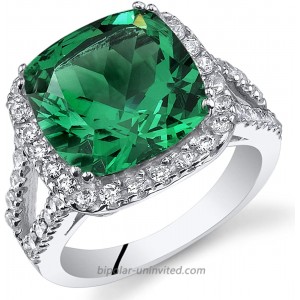 6.50 Carats Cushion Cut Simulated Emerald Ring Sterling Silver Sizes 5 to 9