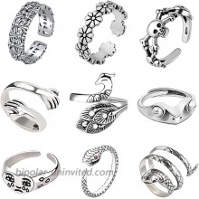 9 Pcs Vintage punk Rings Set for women men Snake Adjustable open Band Ring Cute Animal Frog Rings Stackable Rings for Teen Girls 9PCS