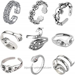 9 Pcs Vintage punk Rings Set for women men Snake Adjustable open Band Ring Cute Animal Frog Rings Stackable Rings for Teen Girls 9PCS