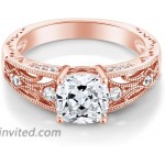 925 Rose Gold Plated Silver Women's Ring 1.40 Cttw 6MM Cushion Cut Set with Zirconia from Swarovski
