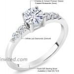925 Sterling Silver Created Moissanite by Charles & Colvard and White Lab Grown Diamond Women Engagement Ring Round 0.65 Cttw Available in size 5 6 7 8 9 |