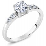 925 Sterling Silver Created Moissanite by Charles & Colvard and White Lab Grown Diamond Women Engagement Ring Round 0.65 Cttw Available in size 5 6 7 8 9 |
