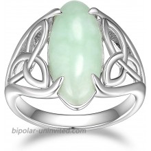 925 Sterling Silver Genuine Green Jade Celtic or Trinity Knot Band Satement Ring