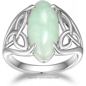 925 Sterling Silver Genuine Green Jade Celtic or Trinity Knot Band Satement Ring