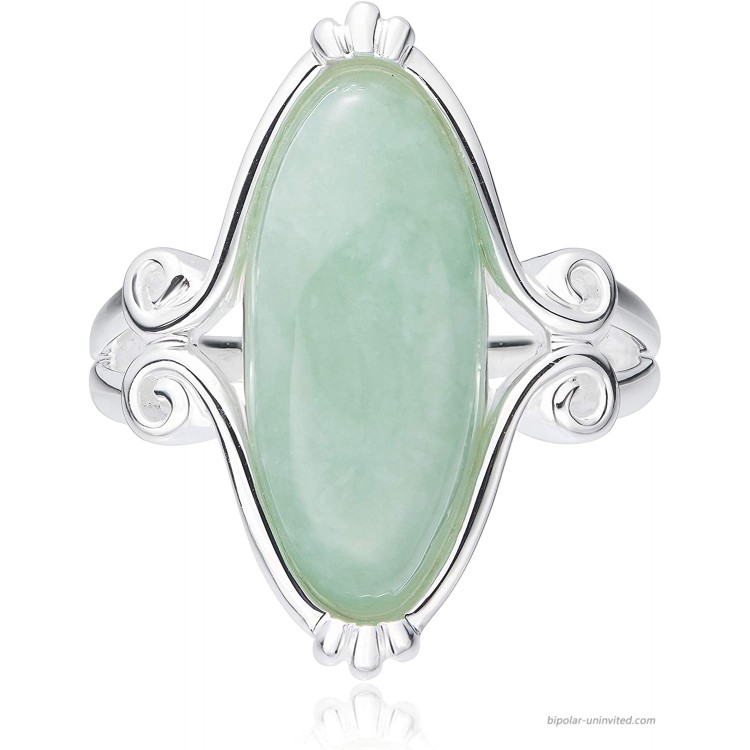 925 Sterling Silver Marquise Genuine Green Jade Celtic Knot Band Statement Ring