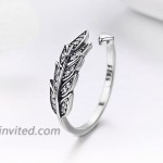 925 Sterling Silver Retro Feather Wings Adjustable Finger Ring for Women Jewelry Gift