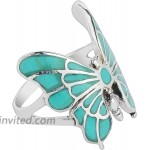 AeraVida Exotic Graceful Butterfly Simulated Green Turquoise Inlay .925 Sterling Silver Ring