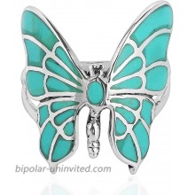 AeraVida Exotic Graceful Butterfly Simulated Green Turquoise Inlay .925 Sterling Silver Ring