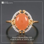 ATELIER PINKCITY 925 Sterling Silver Gemstone Ring Genuine Peach Moonstone 18K Yellow Gold Plated Ring for Women Available Sizes 6 7 8 9 10