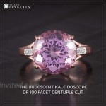 ATELIER PINKCITY Genuine Green Amethyst Pink Amethyst Crystal Quartz Solitaire Ring with Zircon 925 Sterling Silver 18K Yellow Gold Rose Gold Rhodium Plated Centuple Cut Gemstone Jewelry for Women