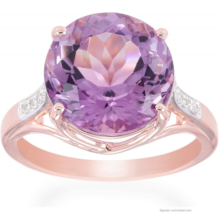 ATELIER PINKCITY Genuine Green Amethyst Pink Amethyst Crystal Quartz Solitaire Ring with Zircon 925 Sterling Silver 18K Yellow Gold Rose Gold Rhodium Plated Centuple Cut Gemstone Jewelry for Women