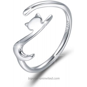 BAMOER 925 Sterling Silver Cat Rings Cute Kitty Opening Finger Ring for Women Lovely Jewelry for Her
