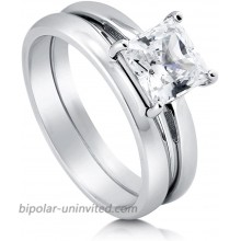 BERRICLE Rhodium Plated Sterling Silver Princess Cut Cubic Zirconia CZ Solitaire Wedding Engagement Ring Set 1.6 CTW