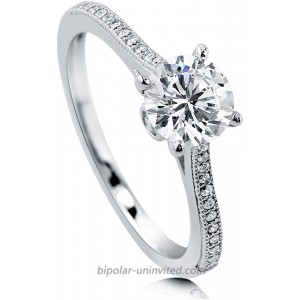 BERRICLE Rhodium Plated Sterling Silver Round Cubic Zirconia CZ Solitaire Promise Wedding Engagement Ring 1.2 CTW