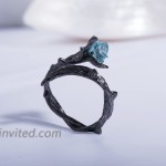 Blue Rose Ring Black Thorns Flower Ring Sterling Silver Flower Rings for Women Black