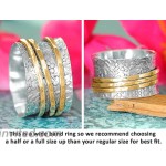 Boho-Magic 925 Sterling Silver Spinner Flowers Ring for Women with 3 Brass Fidget Rings Wide Band
