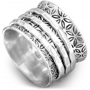 Boho-Magic 925 Sterling Silver Spinner Ring for Women Flower of Life Fidget Rings Band