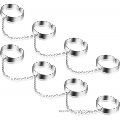 Bonuci 2 Pieces Punk Chain Finger Rings Chain Finger Rings Adjustable Ring Punk Chain Rings Punk Multi Layer Adjustable Chain Four Fingers Open Rings for Men and Women Silver
