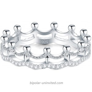BORUO 925 Sterling Silver Ring Cubic Zirconia Princess Crown Tiara Wedding Cz Band Eternity Ring Size 4-12
