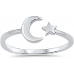 CHOOSE YOUR COLOR Sterling Silver Moon Star Ring
