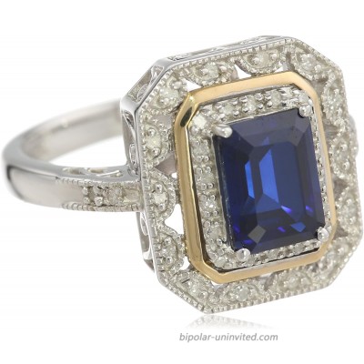  Collection Sterling Silver and 14k Yellow Gold Sapphire and Diamond Ring Size 7